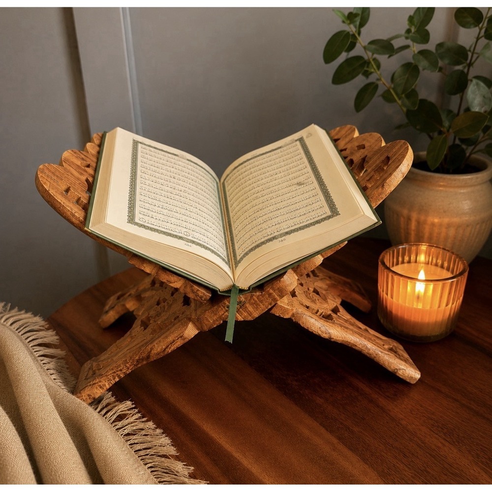 Vintage Hand Carved Wooden Book Stand Folding Rehal Display Holder Boho Decor